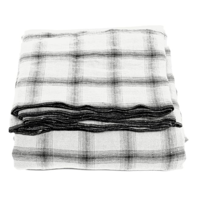 Highlands Checked Washed Linen Tablecloth | White