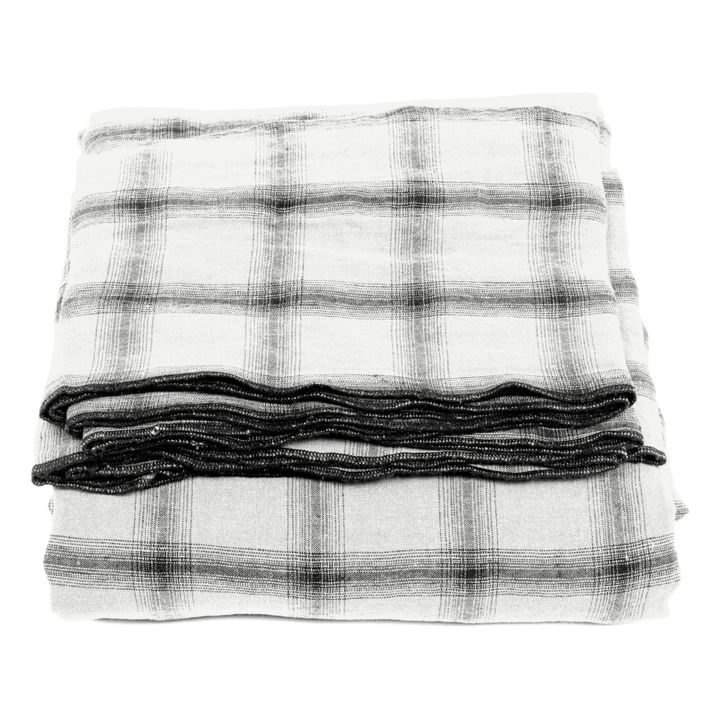 Highlands Checked Washed Linen Tablecloth | Blanco- Imagen del producto n°0