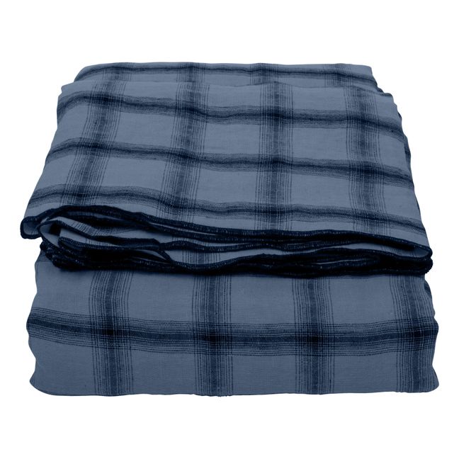 Highlands Checked Washed Linen Tablecloth Nachtblau