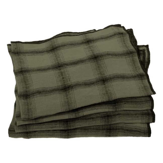 Serviette Highlands aus gewaschenem Leinen - 4er-Pack | Khaki