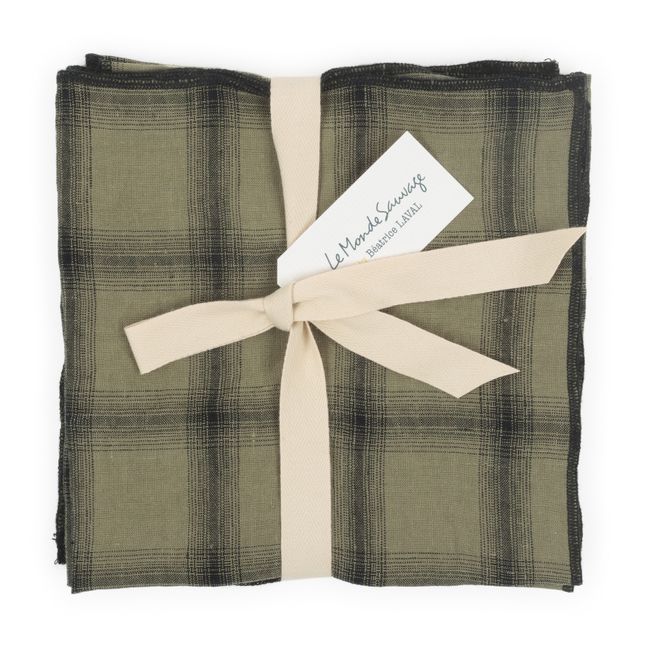 Serviette Highlands aus gewaschenem Leinen - 4er-Pack | Khaki