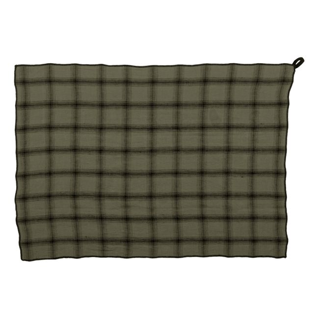 Highlands Checked Washed Linen Tea Towel  | Khaki