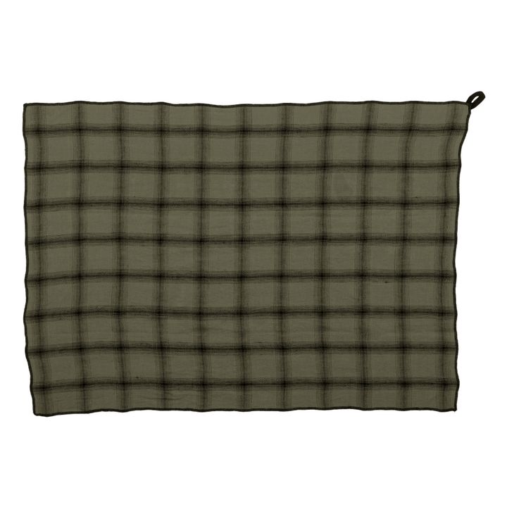 Highlands Checked Washed Linen Tea Towel  | Verde Kaki- Imagen del producto n°1