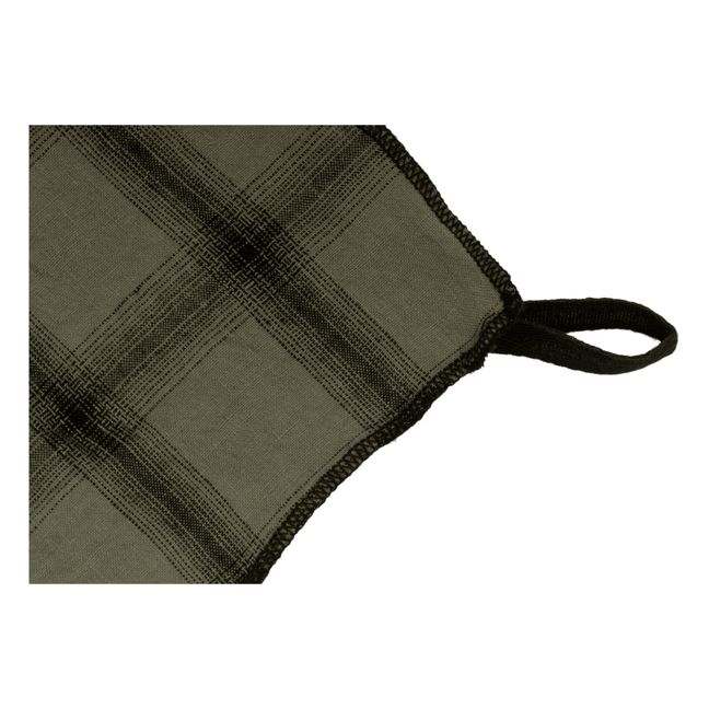 Highlands Checked Washed Linen Tea Towel  Verde Kaki