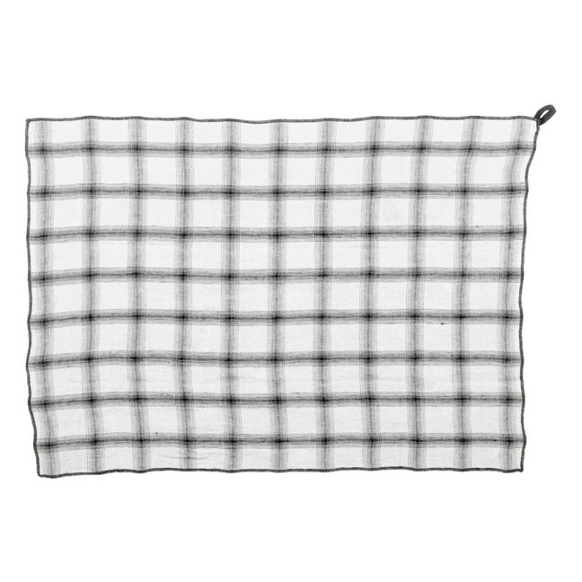 Highlands Checked Washed Linen Tea Towel | White