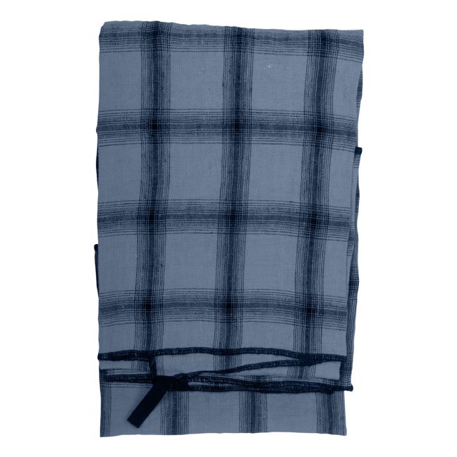 Highlands Checked Washed Linen Tea Towel | Azul Noche