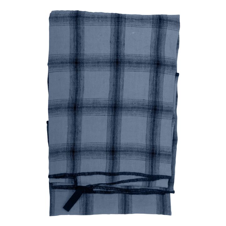 Highlands Checked Washed Linen Tea Towel | Azul Noche- Imagen del producto n°0