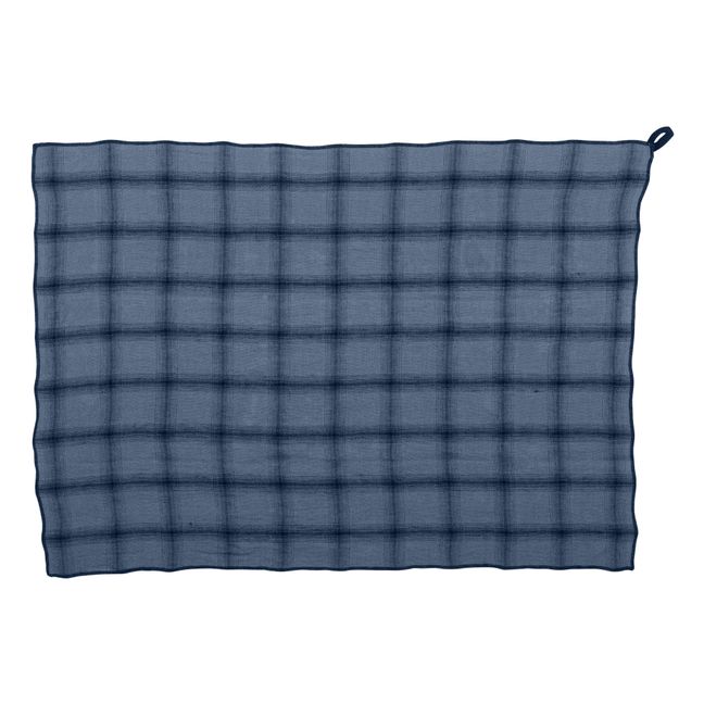 Highlands Checked Washed Linen Tea Towel | Nachtblau