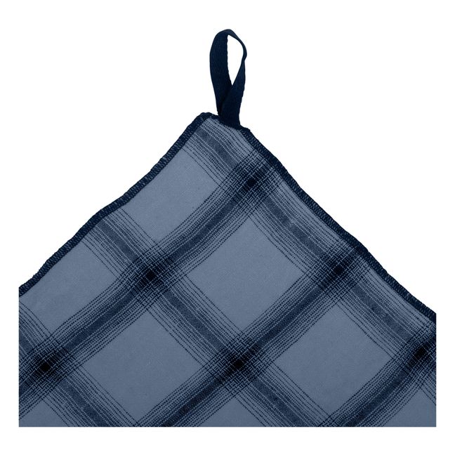 Highlands Checked Washed Linen Tea Towel | Azul Noche