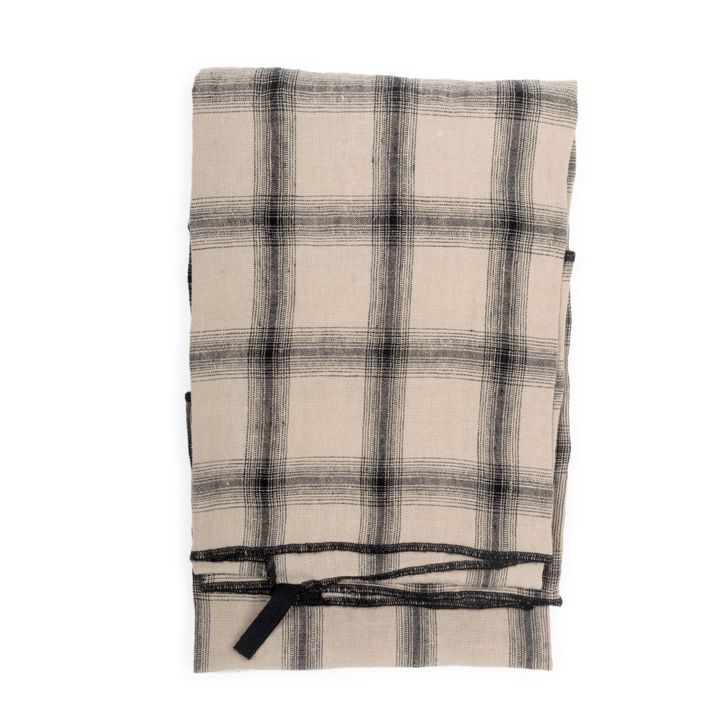 Highlands Checked Washed Linen Tea Towel | Beige rosado- Imagen del producto n°0