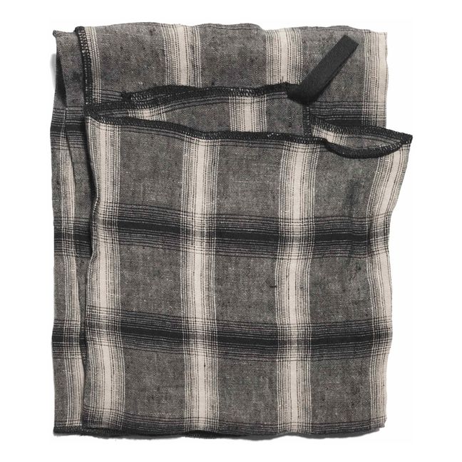Highlands Checked Washed Linen Tea Towel | Gris Oscuro