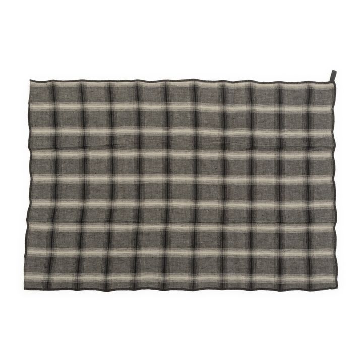 Highlands Checked Washed Linen Tea Towel | Dark grey- Product image n°1