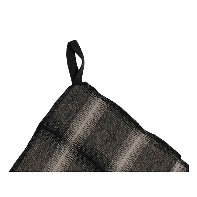 Highlands Checked Washed Linen Tea Towel | Dark grey