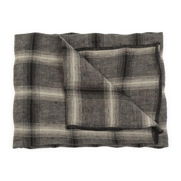 Highlands Checked Washed Linen Tea Towel | Dark grey- Product image n°3