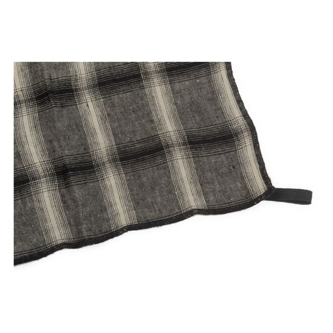 Highlands Checked Washed Linen Tea Towel | Dark grey