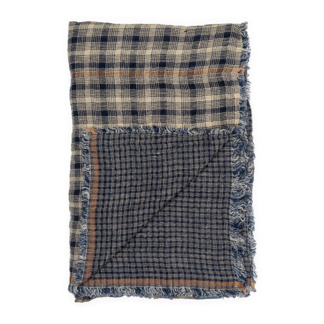 Inverness Waffle Linen Blanket | Blu marino