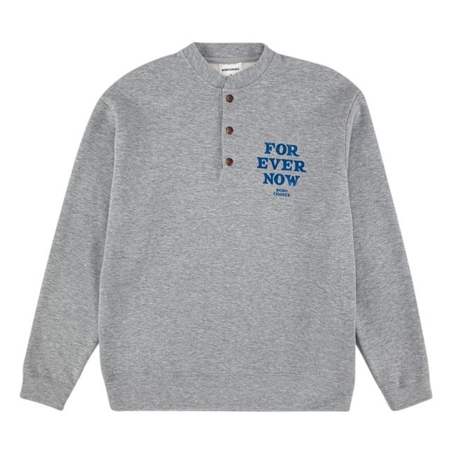 Organic Cotton Button-Up Collar Sweatshirt - Adult Collection - Grau Meliert