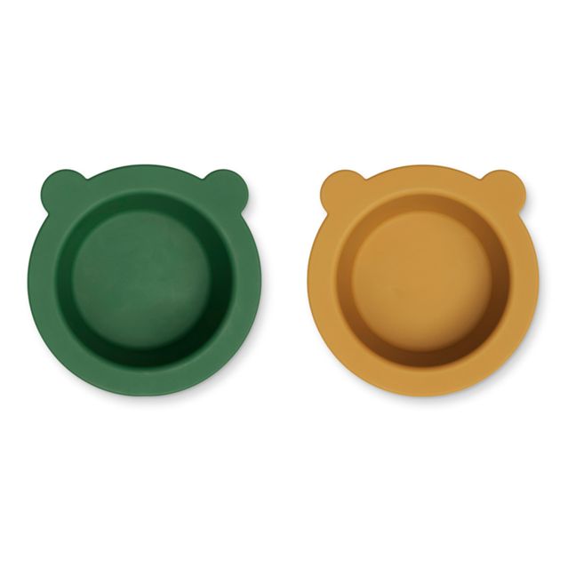 Ciotole anti-scivolo, modello: Peony, in silicone - Set di 2 | Verde