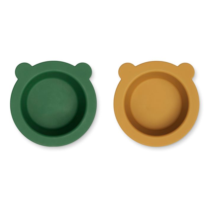 Cuencos de silicona antideslizantes Peony - juego de 2 | Verde- Imagen del producto n°0