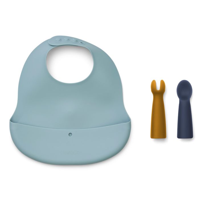 Babero y cubiertos de silicona Aspen | Azul- Imagen del producto n°0