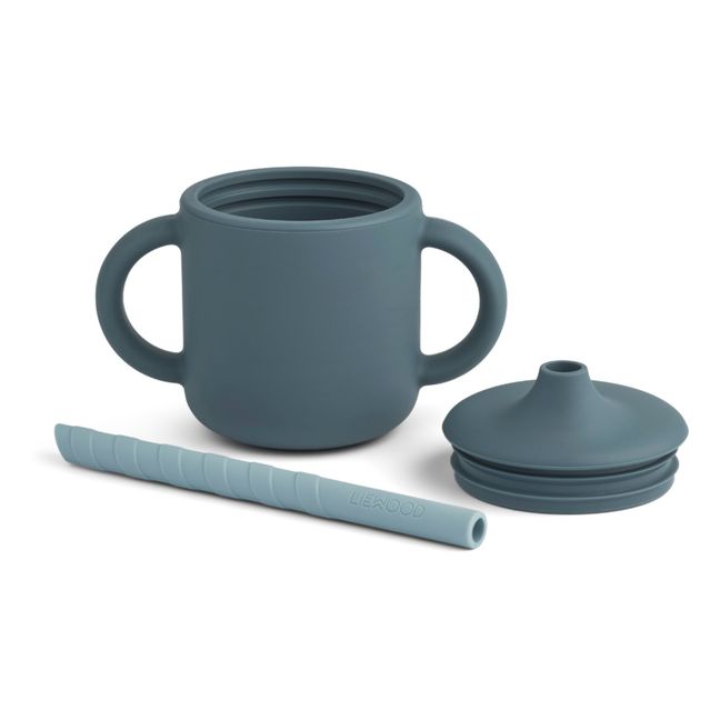 Tasse d'apprentissage et paille Cameron en silicone | Bleu