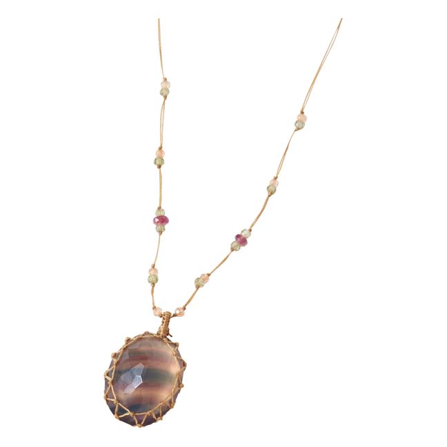 Tibetan Long Rainbow Fluorite Necklace | Beige