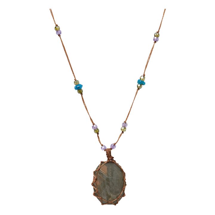 Tibetan Labradorite Green Fire Gemstone Short Necklace | Tabacco- Immagine del prodotto n°0
