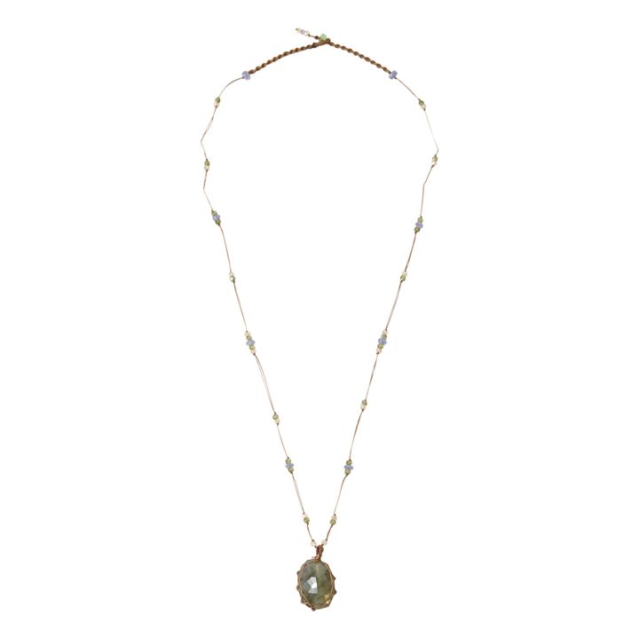 Tibetan Labradorite Green Fire Gemstone Short Necklace | Tabacco- Immagine del prodotto n°3
