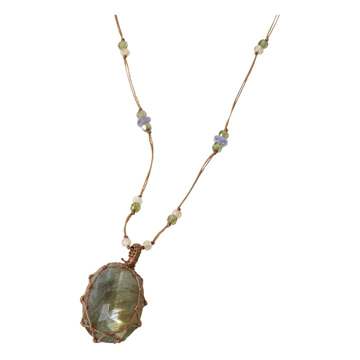 Tibetan Labradorite Green Fire Gemstone Short Necklace | Tabacco- Immagine del prodotto n°4