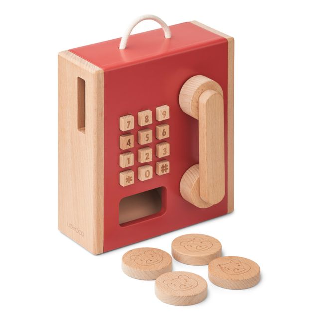 Téléphone à pièces Rufus en bois | Rouge