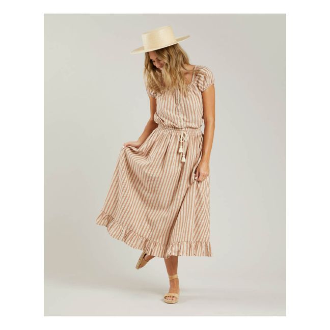 Striped Linen Midi Skirt - Women’s Collection - Camel