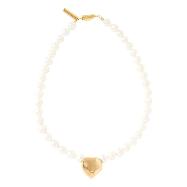 Collier Perles d'Eau Douce Naturelles Cœur | Blanc