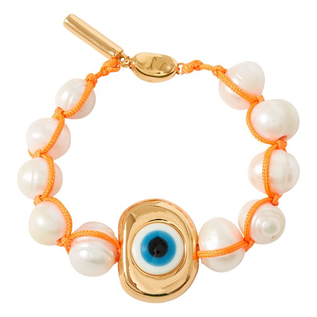 Bracelet Corde Perles Baroques et Œil | Orange