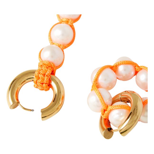 Boucles d'Oreilles Perles d'Eau Douce Naturelles et Corde Orange