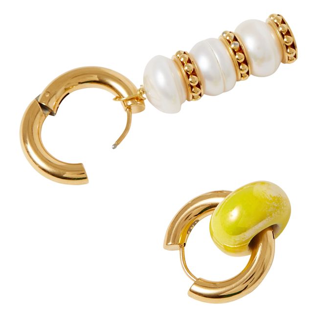 Pearl and Bead Earrings Yellow