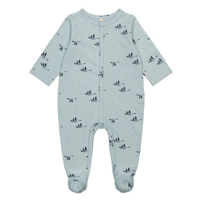 Pyjama mit Füßchen aus Jersey Amalia Gans | Hellblau