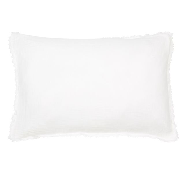 Taie d'oreiller Katni en voile de coton bio frangé | Blanc