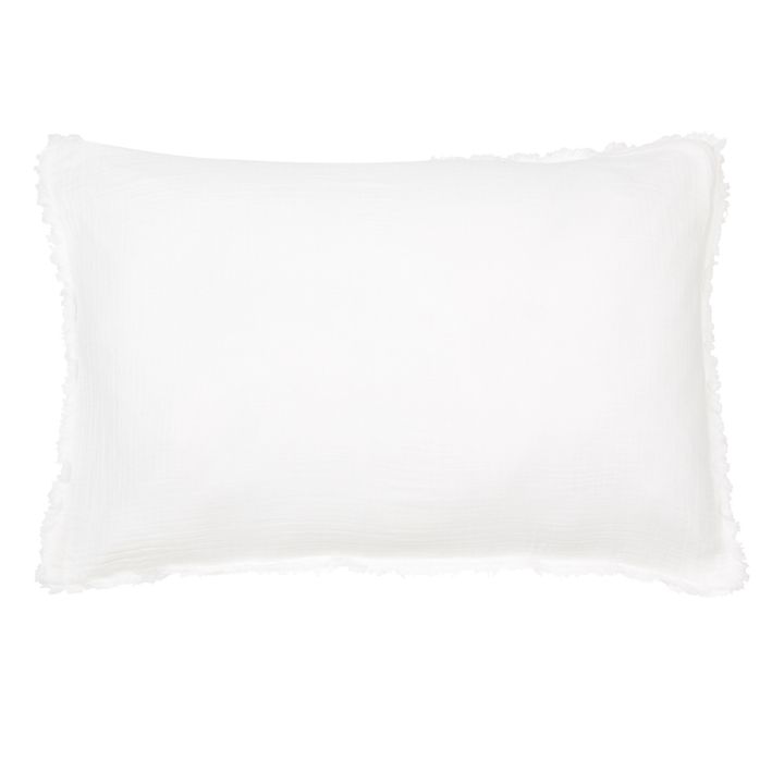 Funda de almohada de vela de algodón orgánico con flecos Katni | Blanco- Imagen del producto n°0
