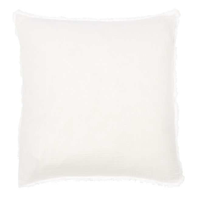 Katni Organic Cotton Voile Fringed Pillowcase Bianco