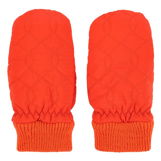 Quilted Polar Fleece Lined Mittens Red