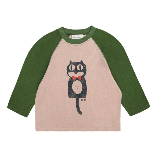 T-Shirt Coton Bio Bicolore Chat Vert