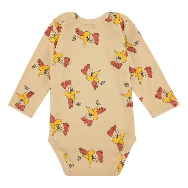 Ribbed Organic Cotton Rooster Baby Bodysuit Beige