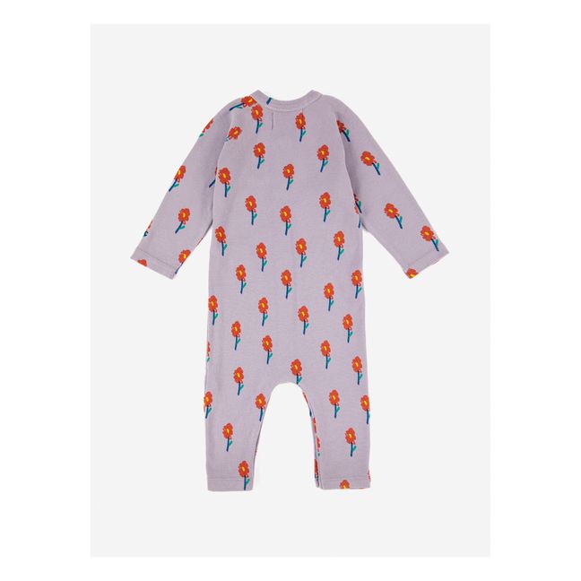 Pyjama Coton Bio Côtelé Fleuri Mauve