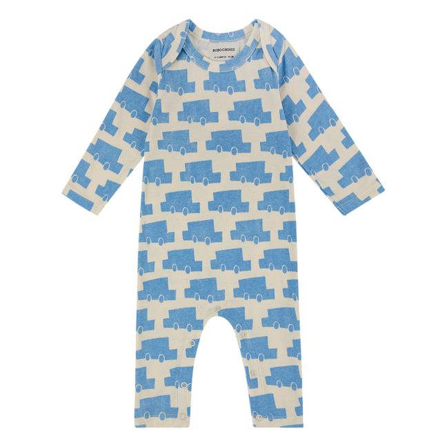 Ribbed Organic Cotton Car Pyjamas Blu