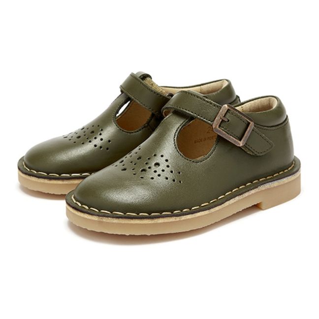 Penny Velcro T-Bar School Schoes  | Olive green