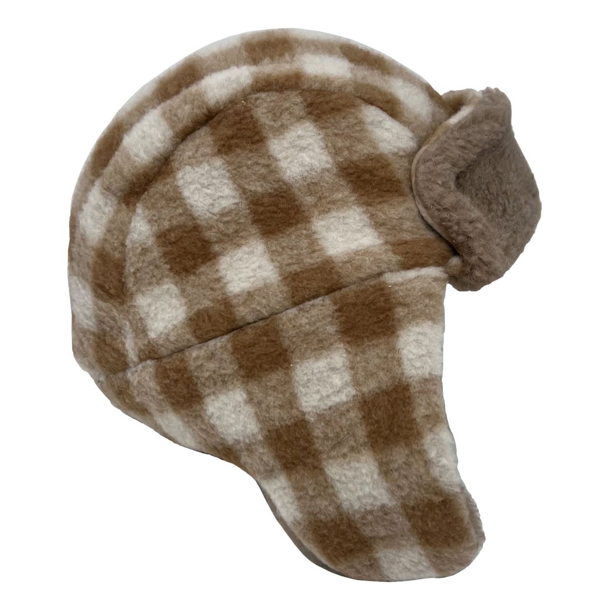 Checked Polar Fleece Trapper Hat | Beige- Product image n°0