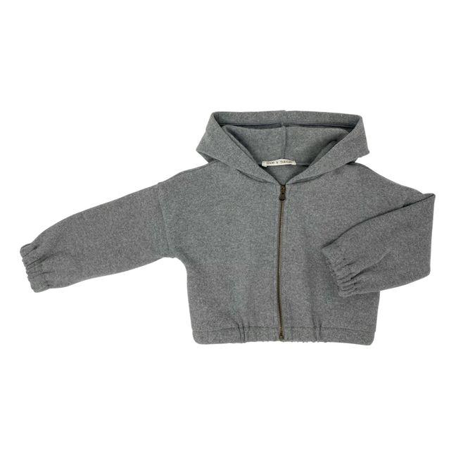 Cropped Zip-Up Knit Cardigan Heather grey
