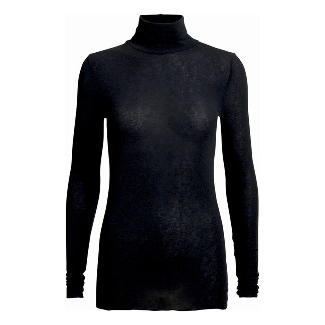 Anna Woollen Polo-Neck T-shirt | Black