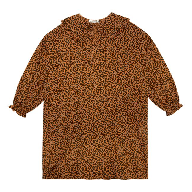 Federica Leopard Print Organic Cotton Dress Camel