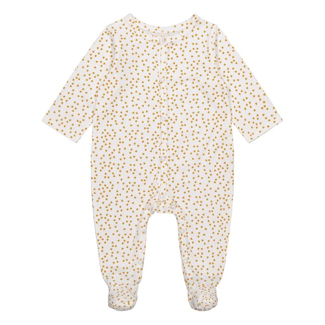 Pyjama à pieds en jersey Amalia Mini-cœurs | Jaune moutarde